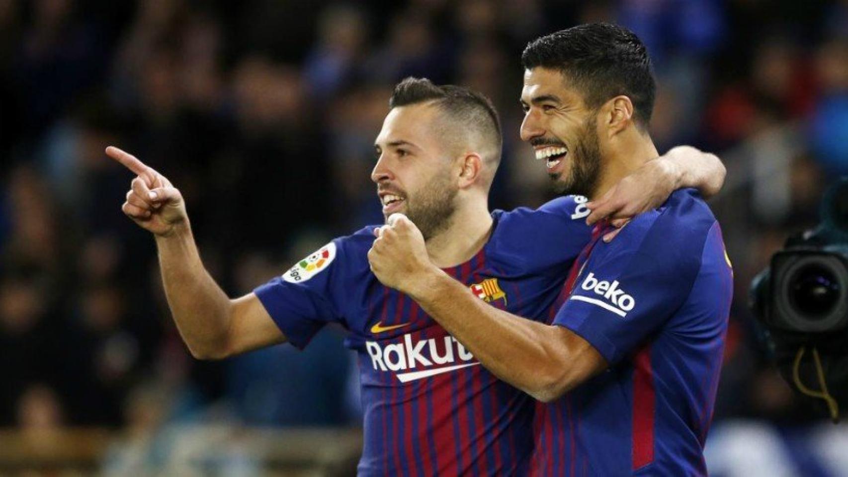 Jordi Alba y Luis Suárez. Foto fcbarcelona.com