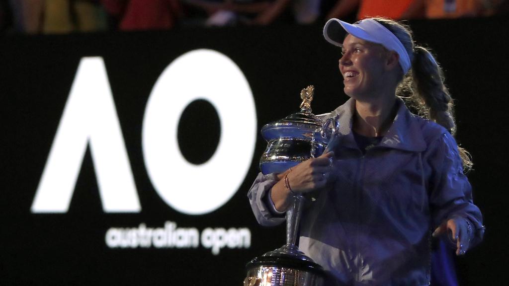 Caroline Wozniacki tras ganar el Abierto de Australia.