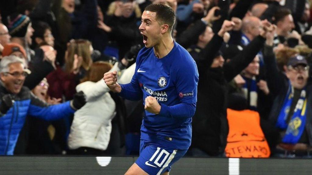 Hazard celebra un gol con el Chelsea. Foto: Twitter (@ChampionsLeague)