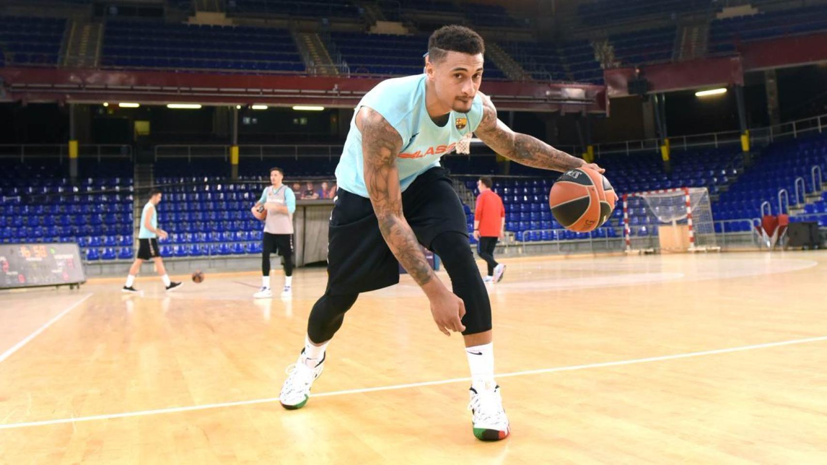 Edwin Jackson en su primer entrenamiento de vuelta al Barça.