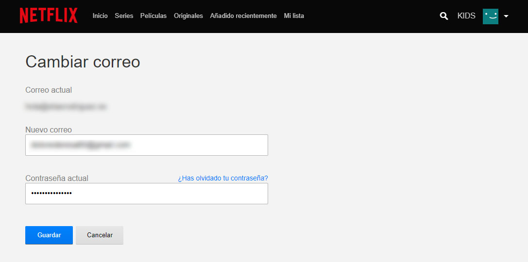 cambiar correo netflix