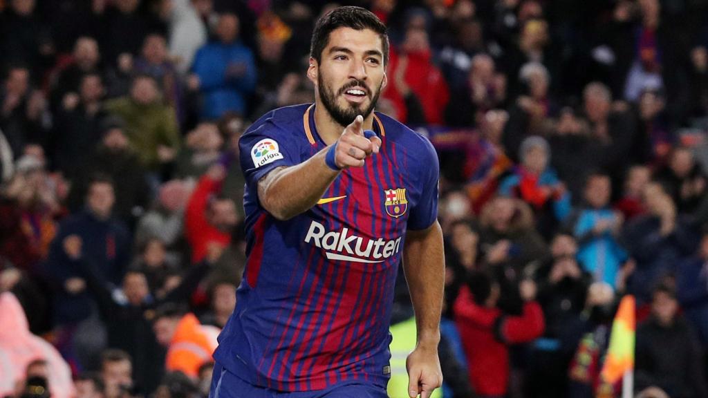 Luis Suárez celebra el gol con el Barcelona.