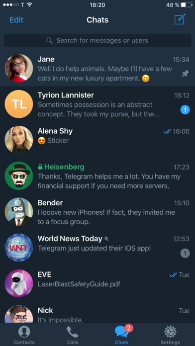 telegram x ios chats