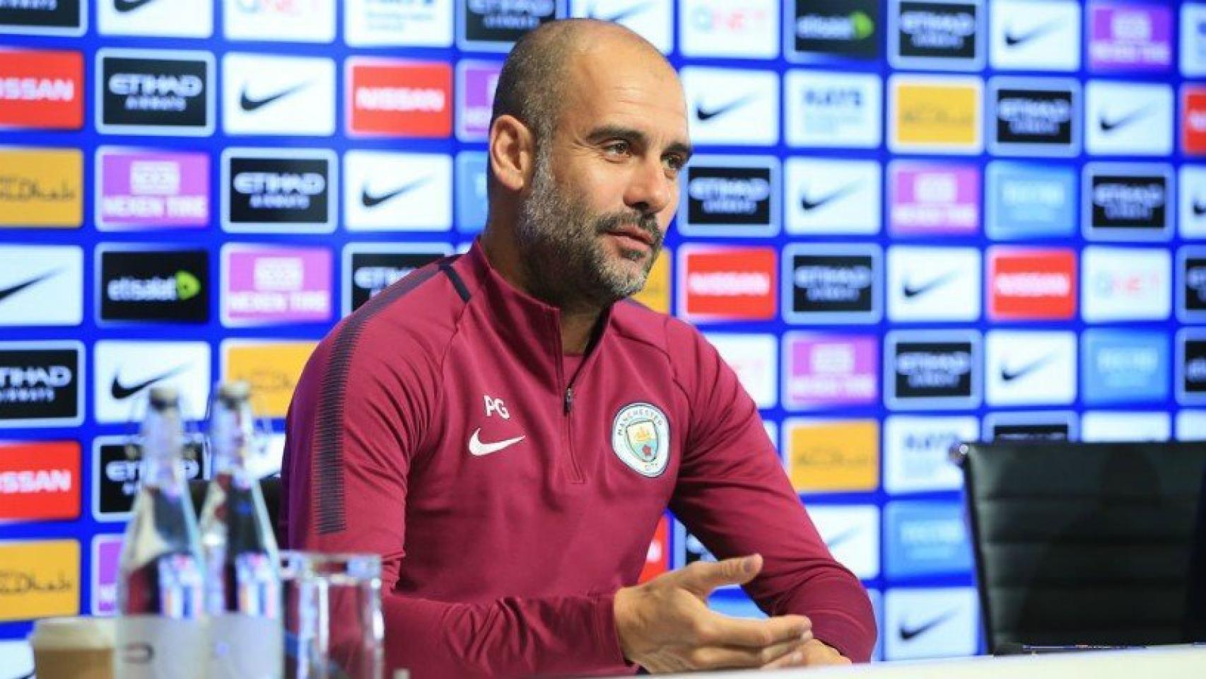 Guardiola en rueda de prensa. Foto: Twitter (@ManCity)