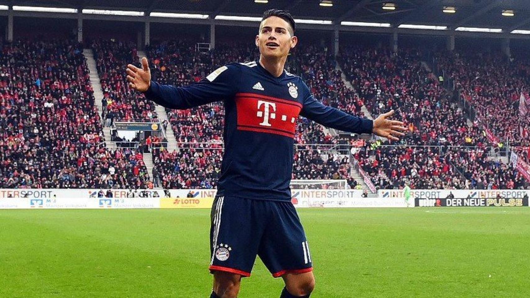 James Rodríguez celebra un gol con el Bayern Múnich. Foto: fcbayer.com