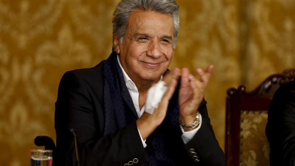 Lenín Moreno ofrece un discurso desde el palacio presidencial de Carondele.