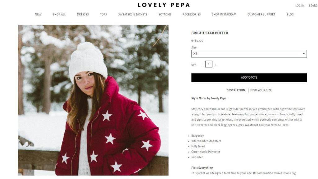 Captura de la compra online  del abrigo.