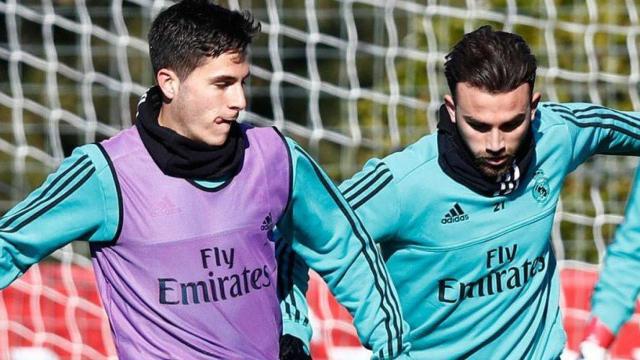 Tejero y Mayoral, en un entrenamiento del Real Madrid