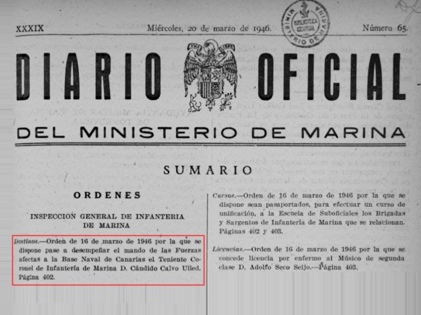 Extracto del Diario Oficial del Ministerio de Marina.