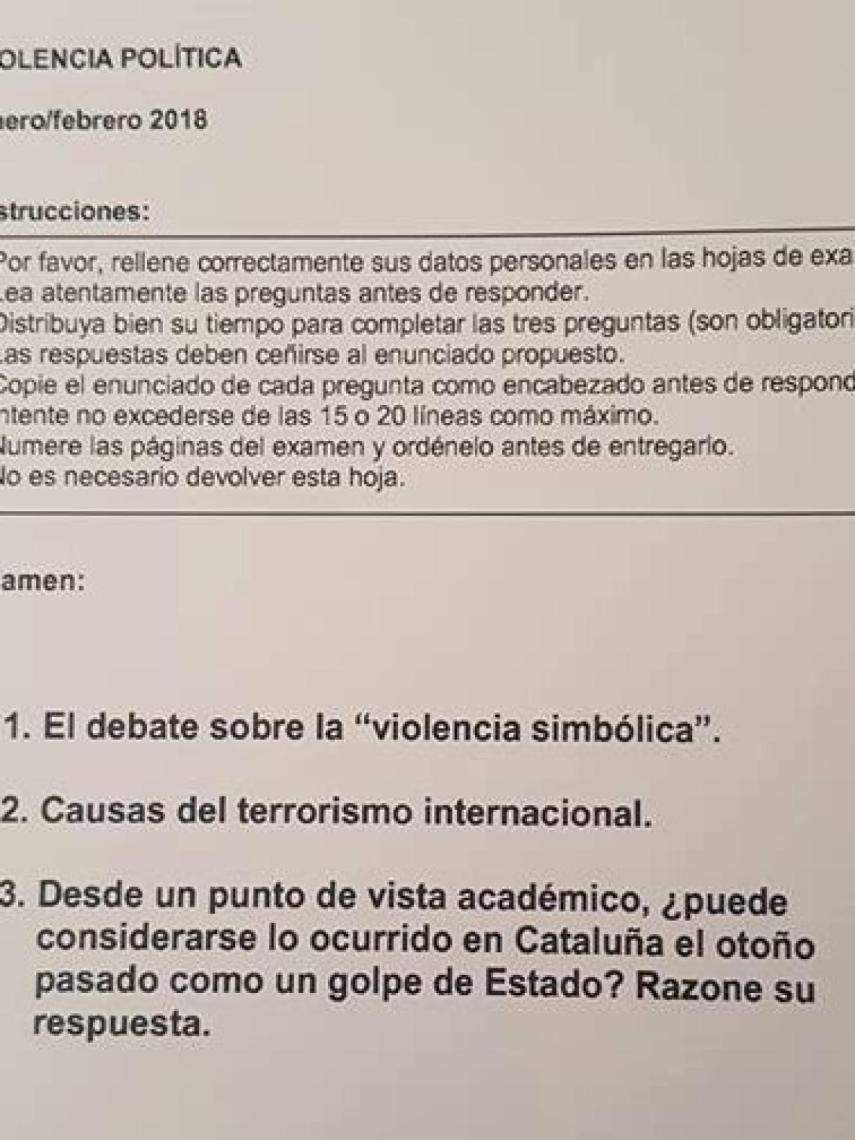 El examen de Violencia Política que han compartido los alumnos en redes sociales