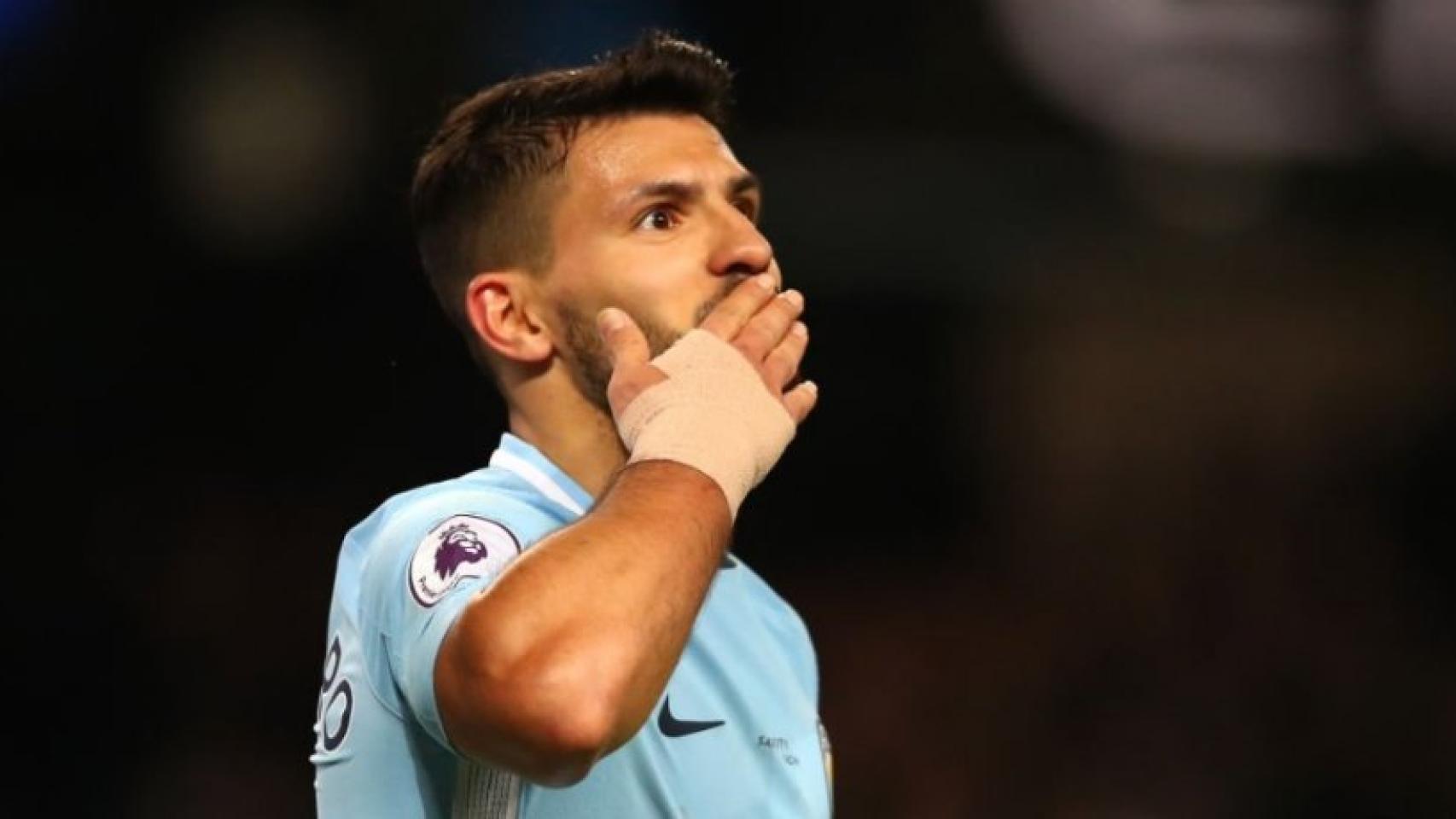 Agüero celebra un gol con el City. Foto: Twitter (@mancity).