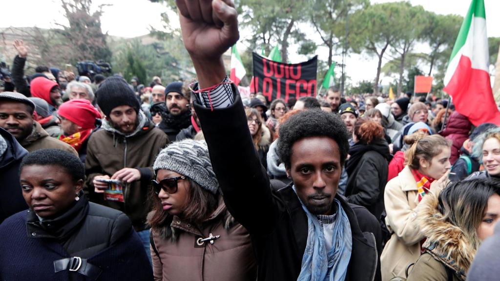 Manifestación contra el racismo en Macerata