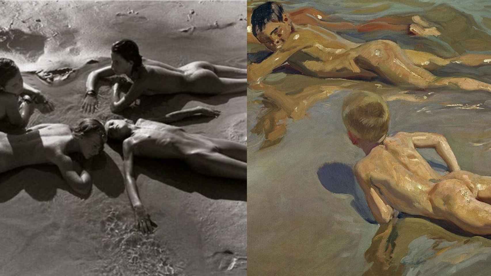 Adolescentes y niños en la playa, de Sturges y de Sorolla. Pintura y fotografía separadas por 80 años.