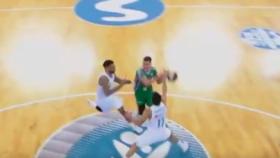 Facundo Campazzo taponando un ataque del rival