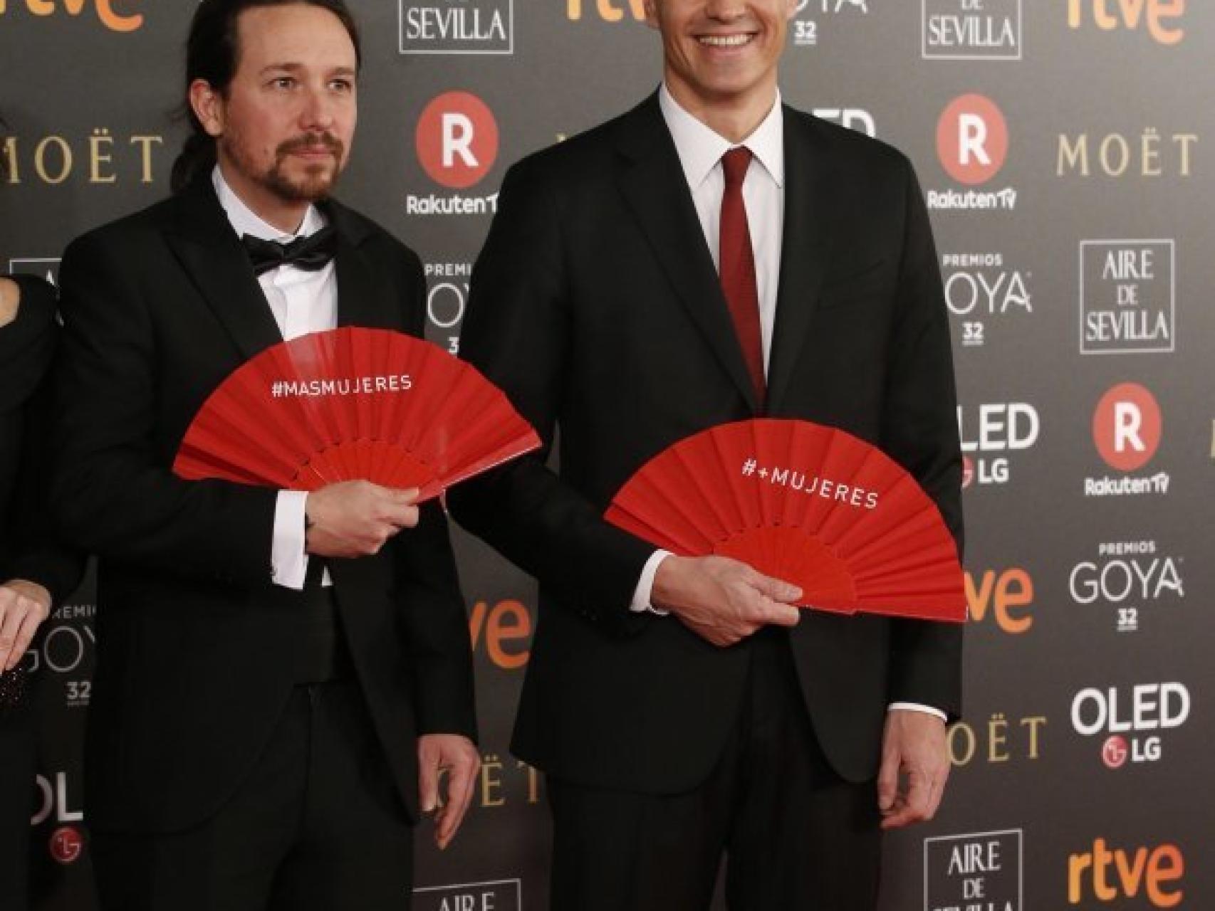 Pablo Iglesias junto a Pedro Sánchez en la gala de los Goya de 2018