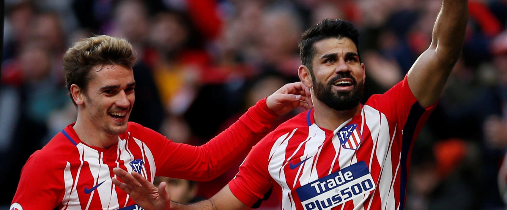 Diego Costa celebra su gol con Griezmann.