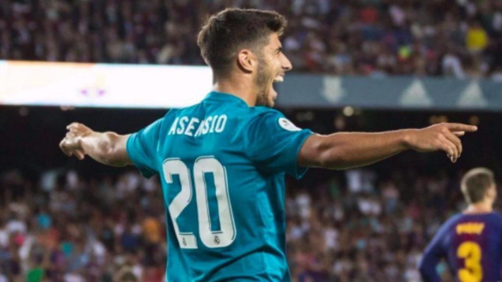 Asensio celebra su gol en el Camp Nou. Foto Twitter (@marcoasensio10)