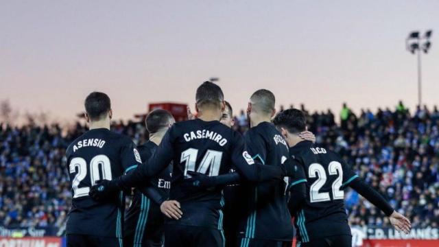 Los jugadores celebran en Butarque