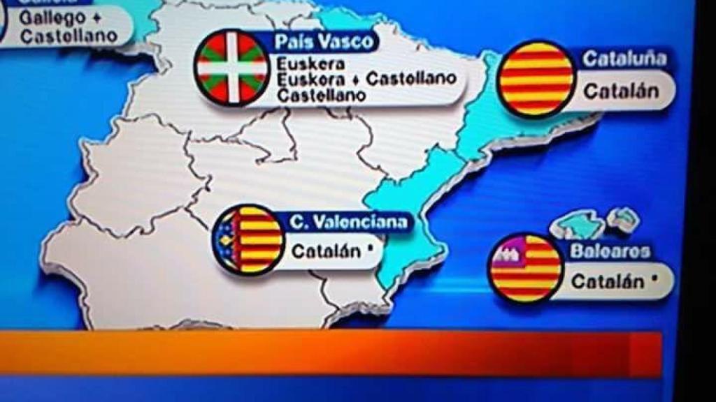 Mapa de las lenguas oficiales en España, según TVE.