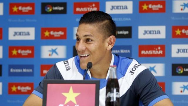 Duarte en rueda de prensa. Foto: Twitter (@RCDEspanyol).