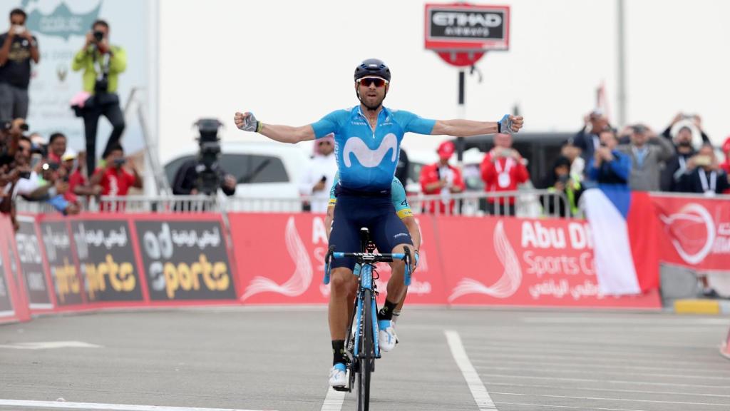 Alejandro Valverde a su llegada a meta de la última etapa en Abu Dhabi.