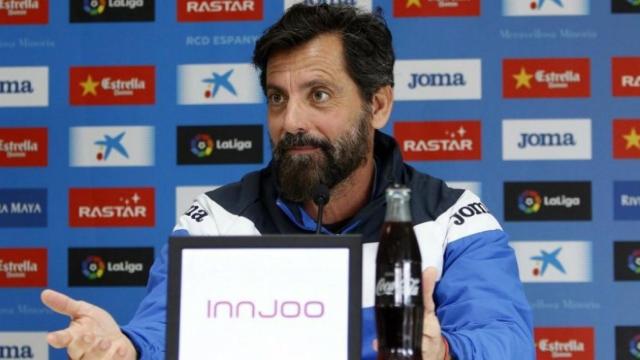 Quique Sánchez Flores, entrenador del Espanyol, en rueda de prensa. Foto: Twitter (@RCDEspanyol)