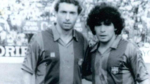 Quini y Maradona cuando jugaban en el Barça.
