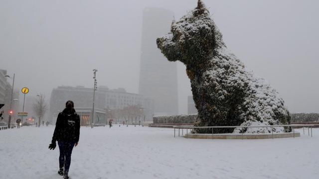 Bilbao amanece bajo una intensa nevada