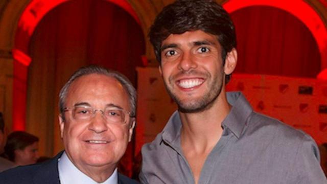 Florentino Pérez y Kaká en un acto de la MLS.