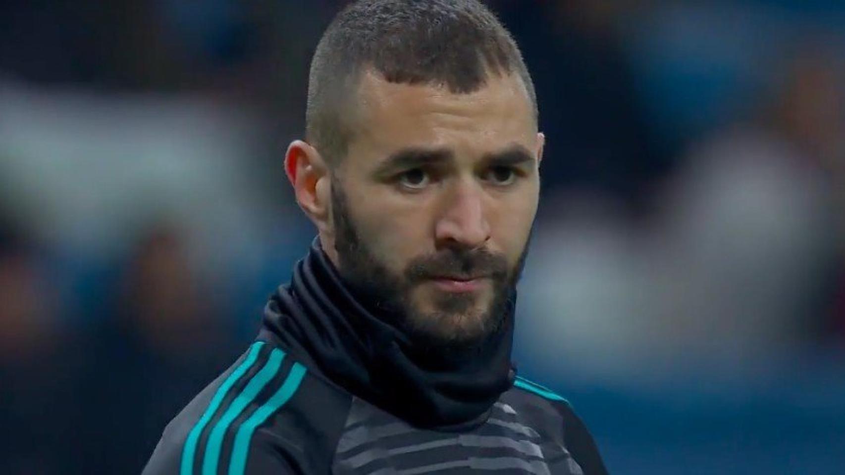 Benzema durante un calentamiento