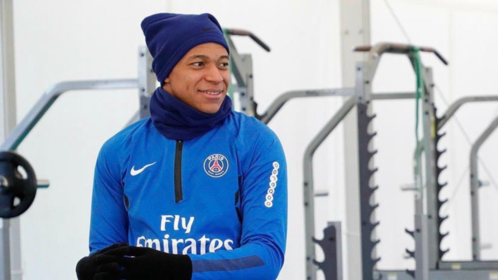 Mbappé, en un entrenamiento del PSG. Foto: psg.fr