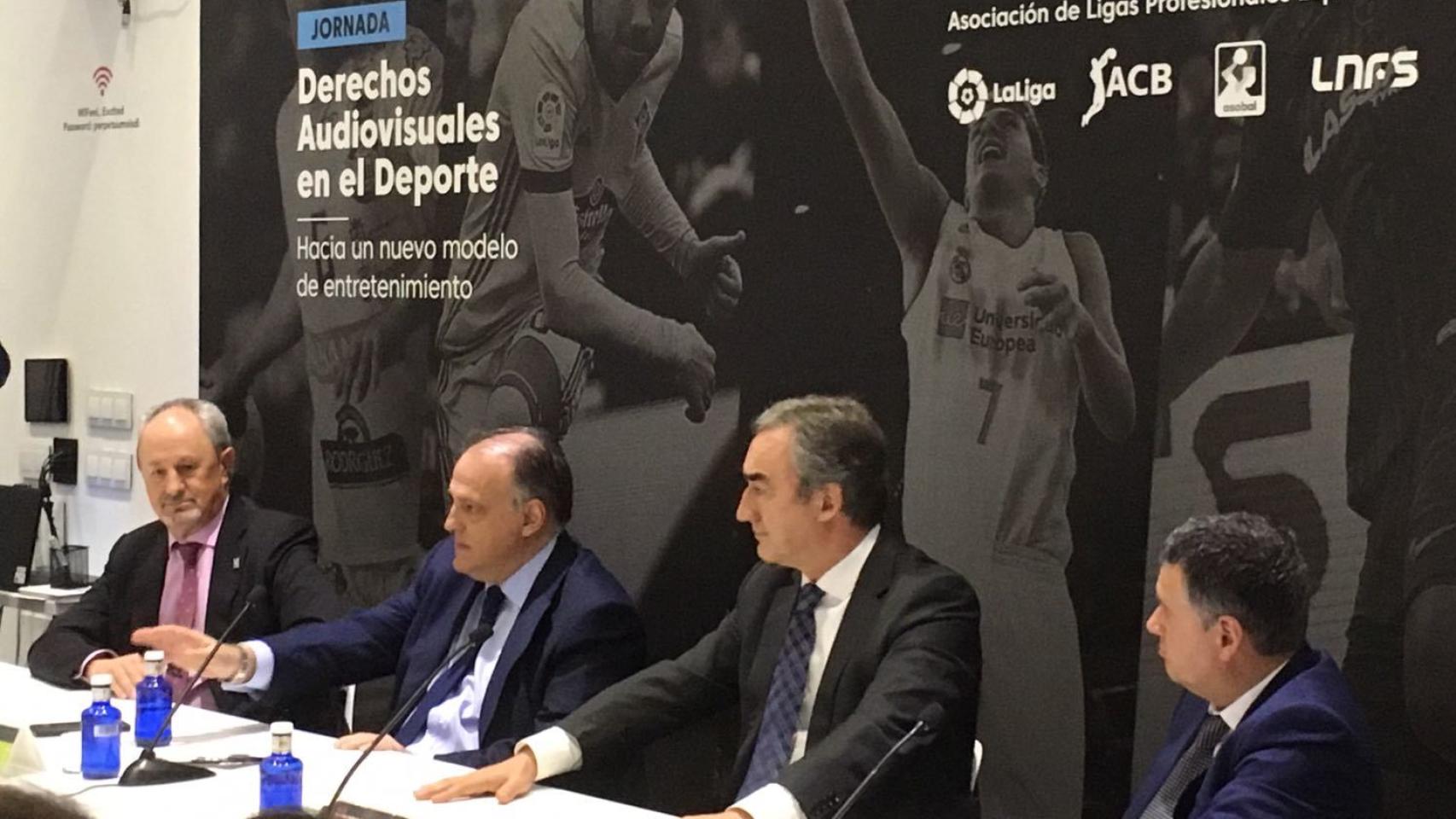 Javier Tebas, durante la jornada derechos Audiovisuales en el Deporte.