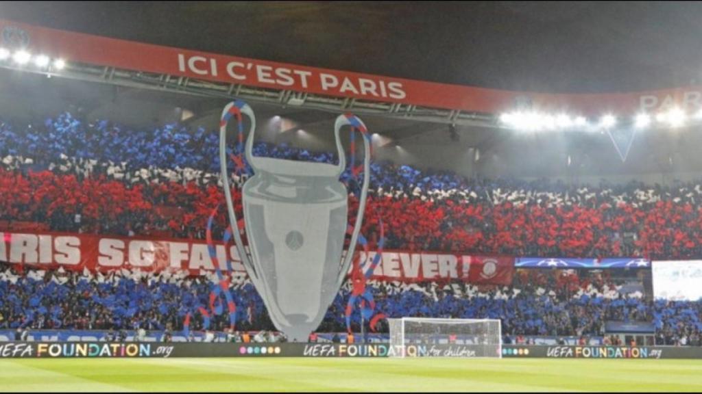 Tifo del PSG en el partido contra el Madrid. Foto. Twitter (PSG_inside)