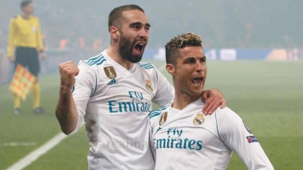 Carvajal y Cristiano celebran su gol al PSG