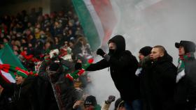 Aficionados del Lokomotiv de Moscú en el último partido de Europa League.