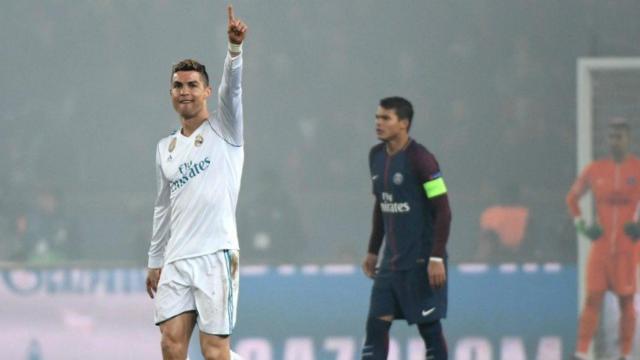 Cristiano celebra ante un PSG abatido. Foto Twitter (@ChampionsLeague)