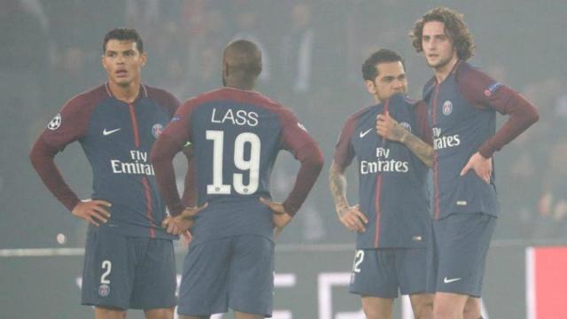 Los jugadores del PSG tras la derrota contra el Real Madrid. Foto psg.fr