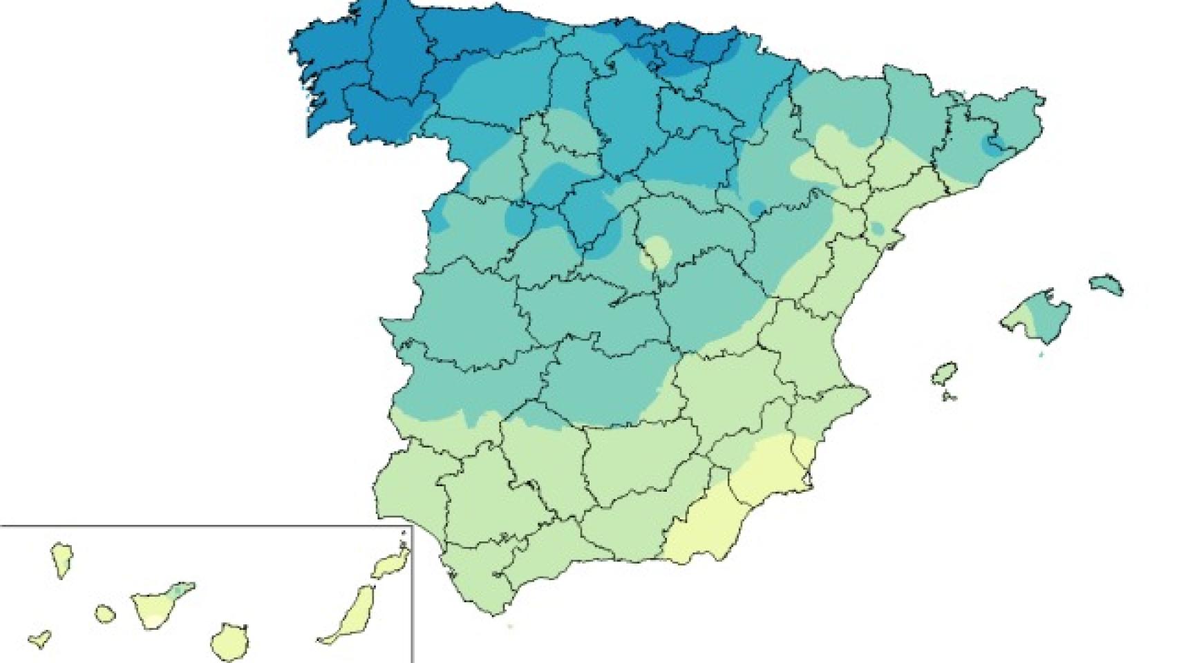 Días de lluvia en la franja temporal en la que cae la Semana Santa de 2018 a 37 años vista