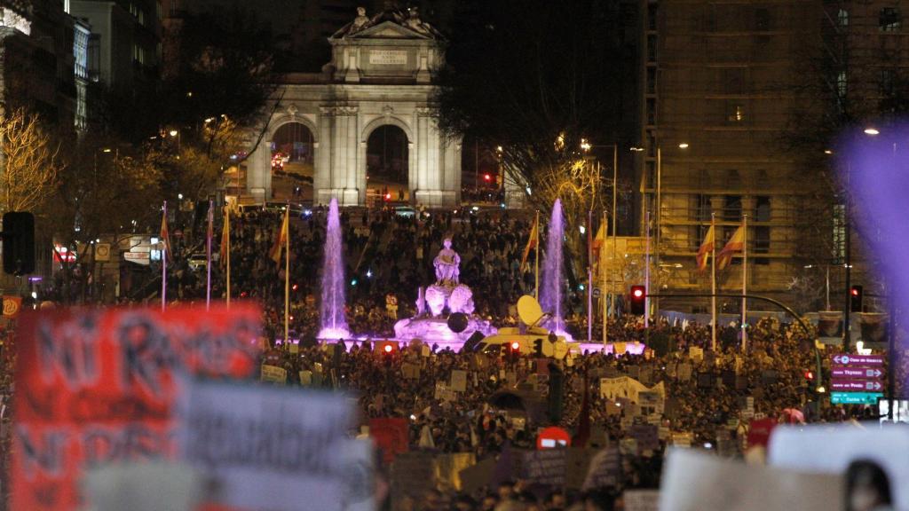 Un momento de la manifestación del 8-M este jueves en Madrid.