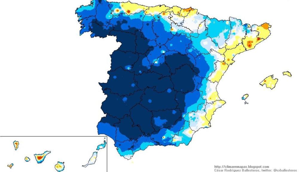 Las anomalías de temperaturas para la fecha en las zonas del norte y Levante.