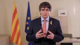 Puigdemont, durante el discurso en el que propuso a Sànchez como candidato a 'president'