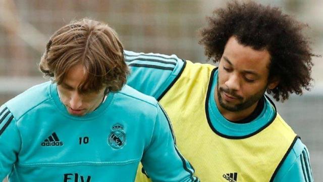 Modric y Marcelo, en un entrenamiento del Real Madrid