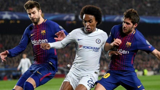 Willian, ante el Barça. Foto: Twitter (@ChelseaFC)