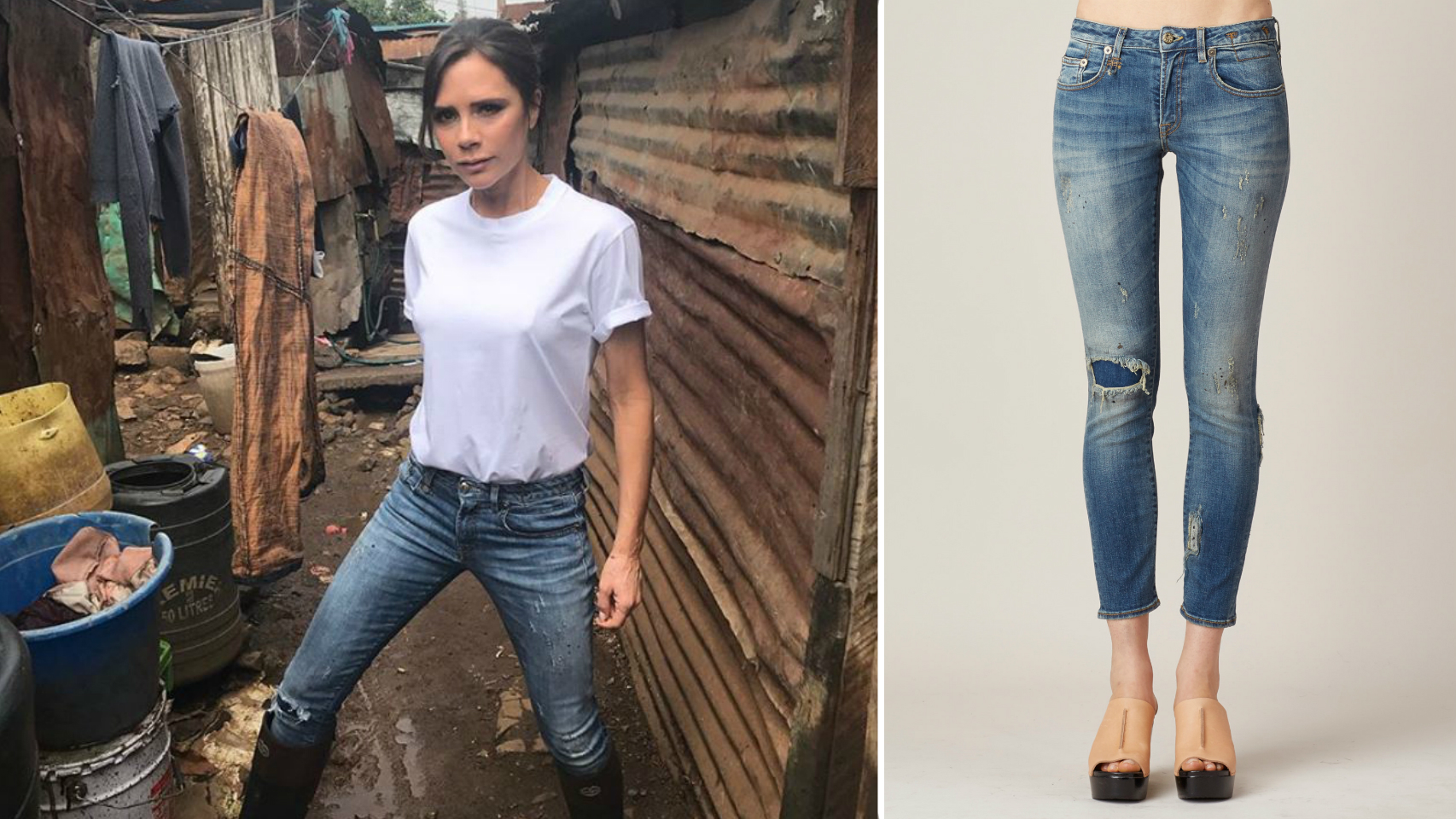 Victoria Beckham durante su voluntariado en Kenya junto al vaquero que luce.