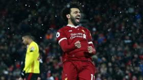 Salah celebrando un gol frente al Watford. Foto: Twitter (@LFC)