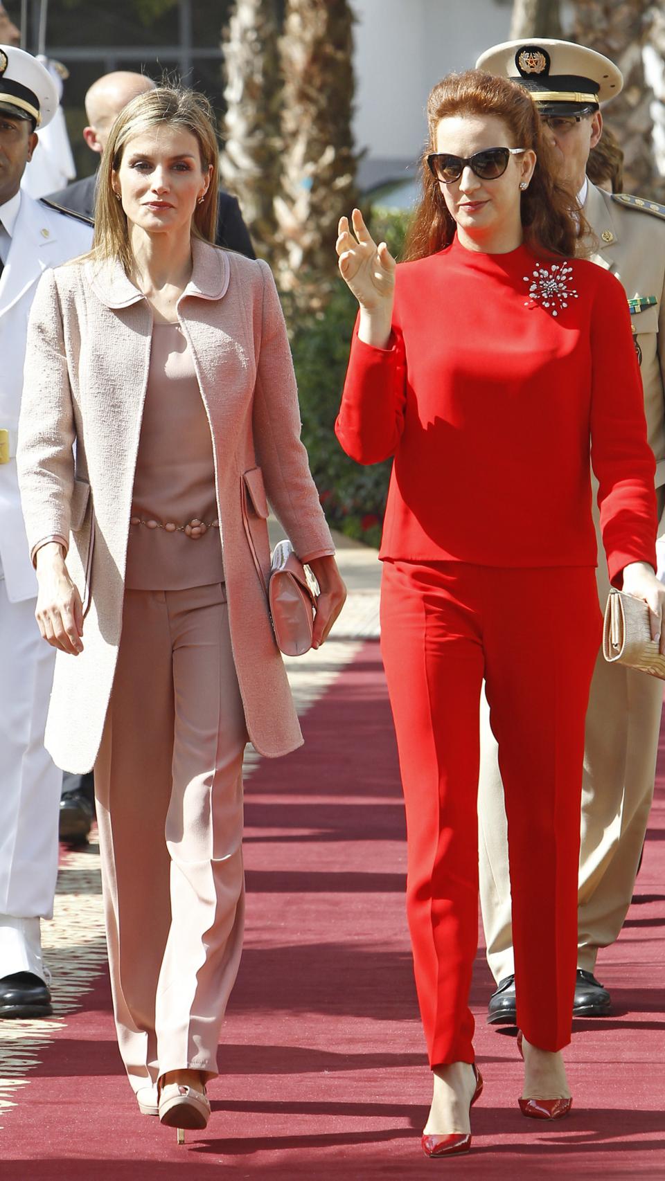 Lalla Salma y la reina Letizia en la visita oficial 2014.