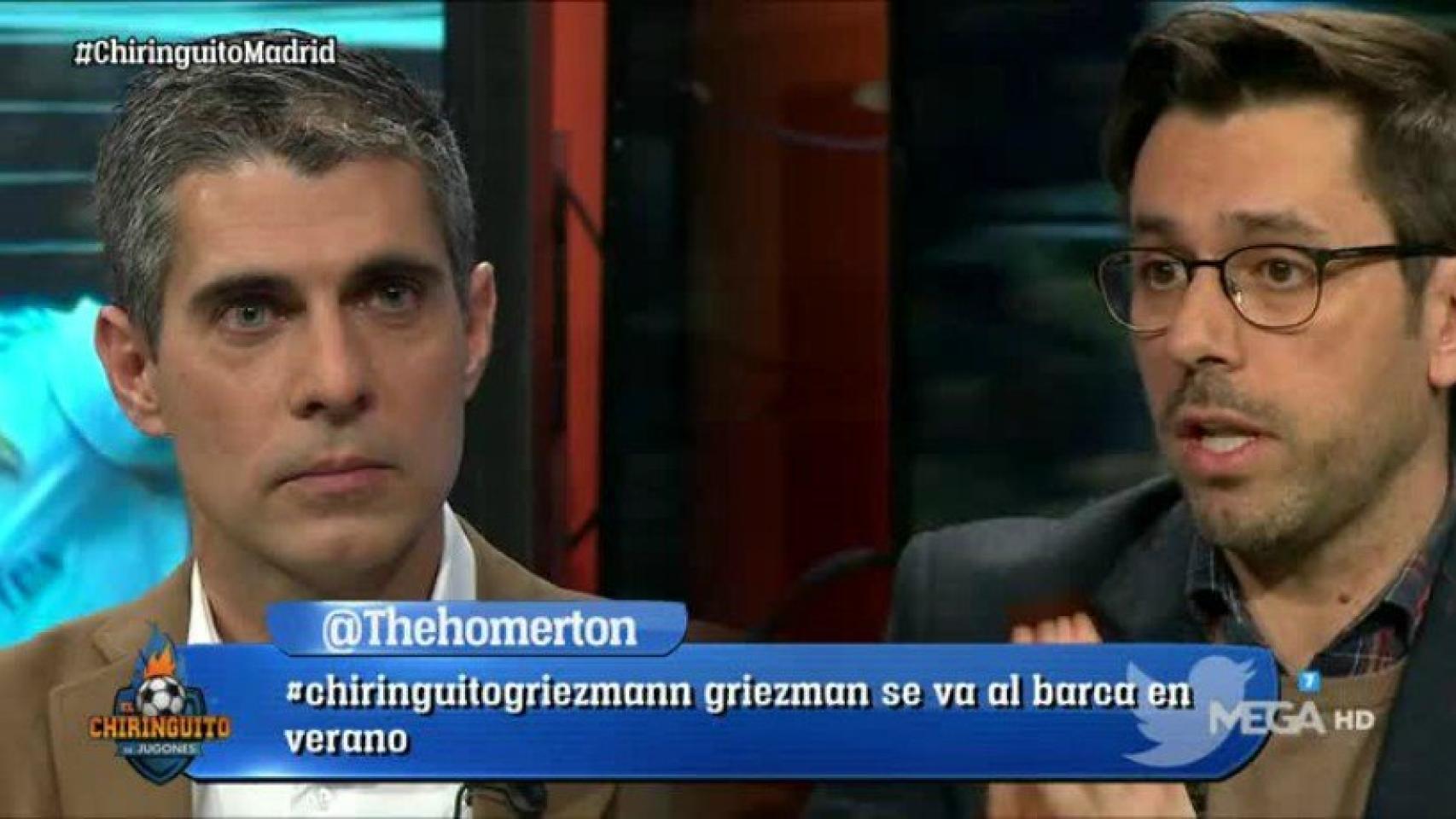 José Luis Sánchez y Roberto Morales, en El Chiringuito. Foto: Twitter (@elchiringuitotv)