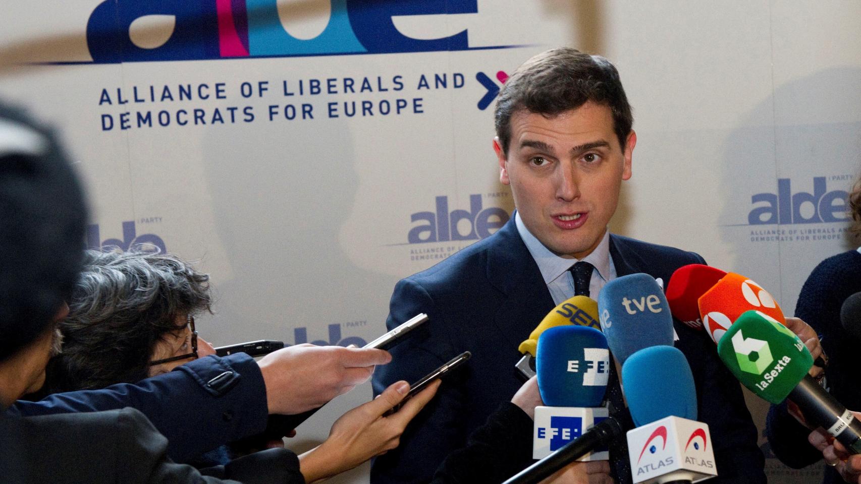 Rivera, durante su rueda de prensa en Bruselas