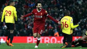 Salah celebrando un gol frente al Watford. Foto: Twitter (@LFC)