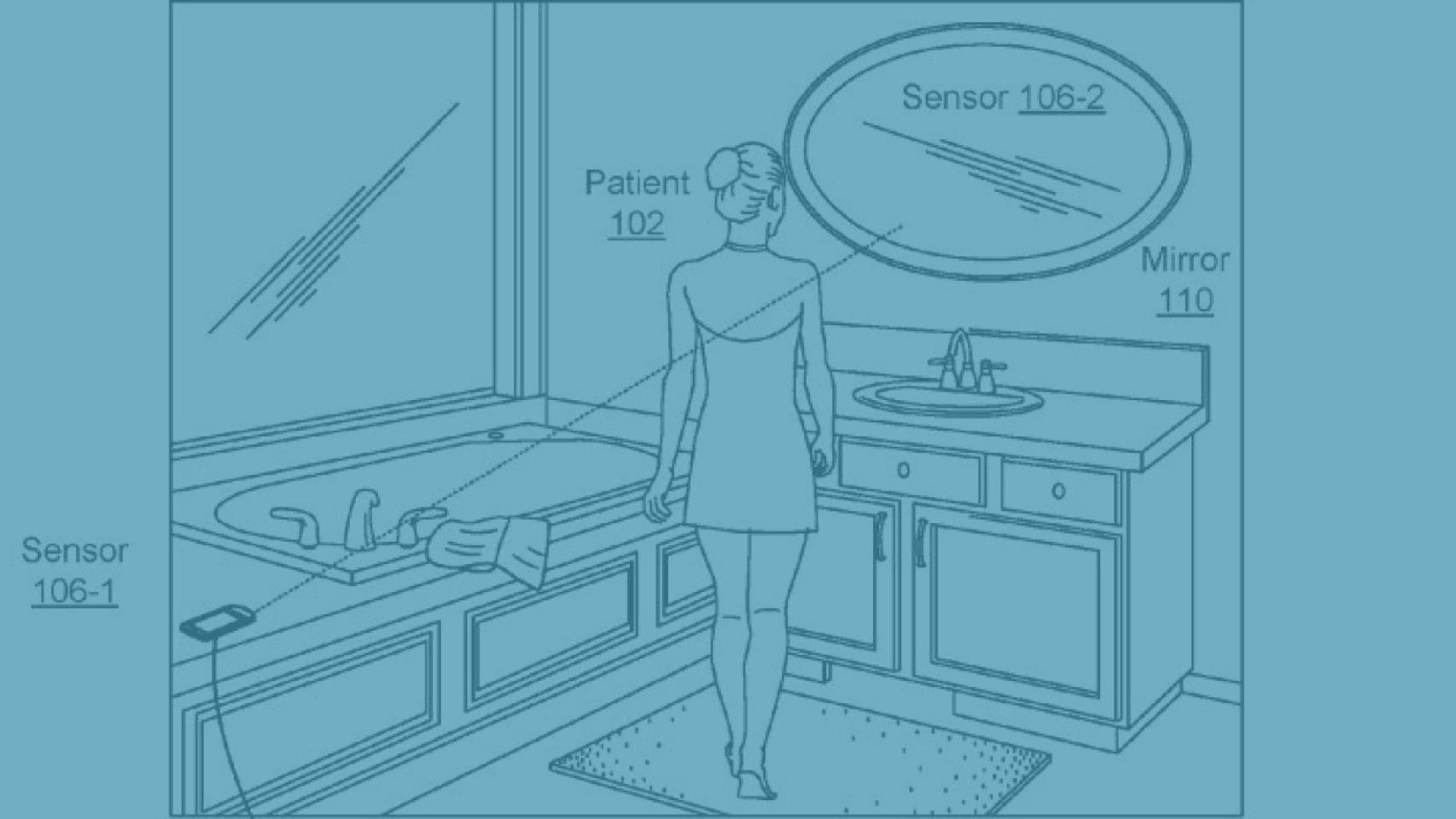 Boceto de la patente presentada por Google para su espejo inteligente.